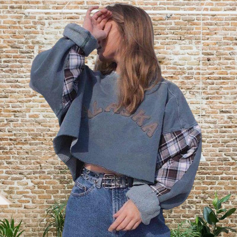 Fleece Pullover Round Neck Short Loose Women's Sweatshirt