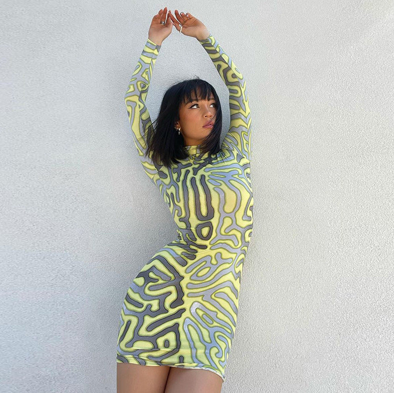Long Sleeve High Waist Casual Dress