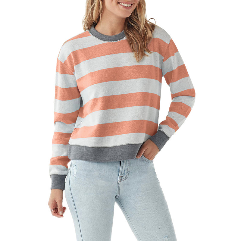 Round Neck Striped Fashion Slim Fit Long Sleeve Sweatshirt
