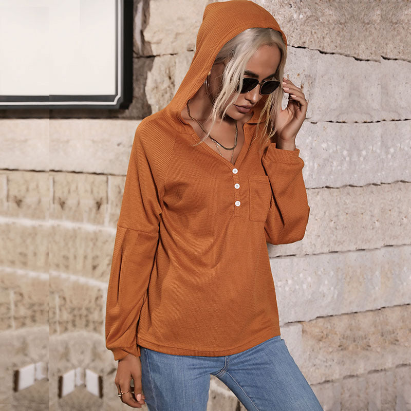 Women's Autumn Solid Color Long Sleeve Hooded Knitwear