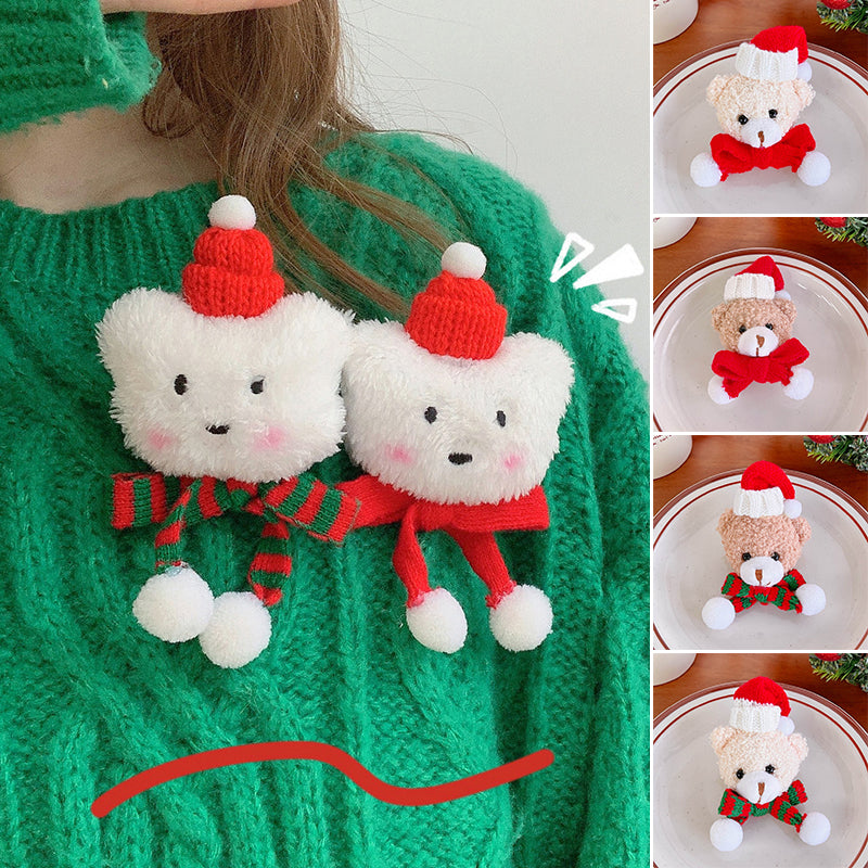 Plush Bear Christmas Brooch