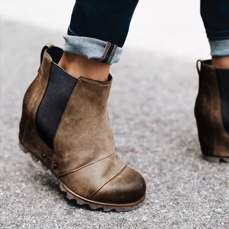 Thick-soled Elasticated Vintage Booties