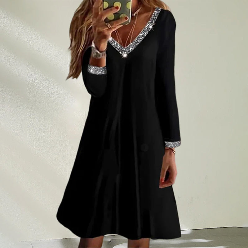 Long-sleeved Dress with V-neckline