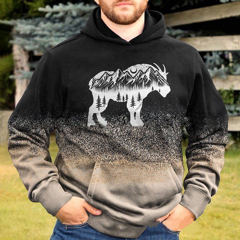 Round Neck Botanical Print Hoodie Sweatshirt