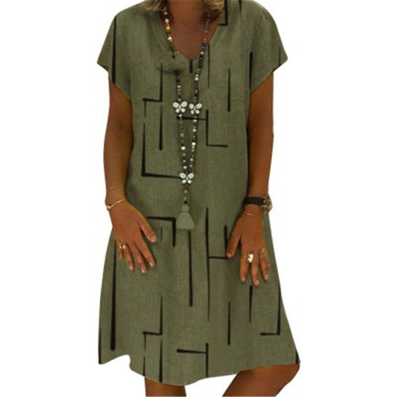 Short Sleeve Printed Women's Dress