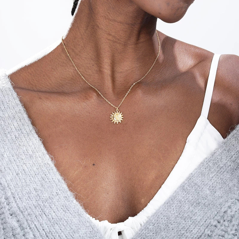 Vintage Sun and Moon Stainless Steel Necklace