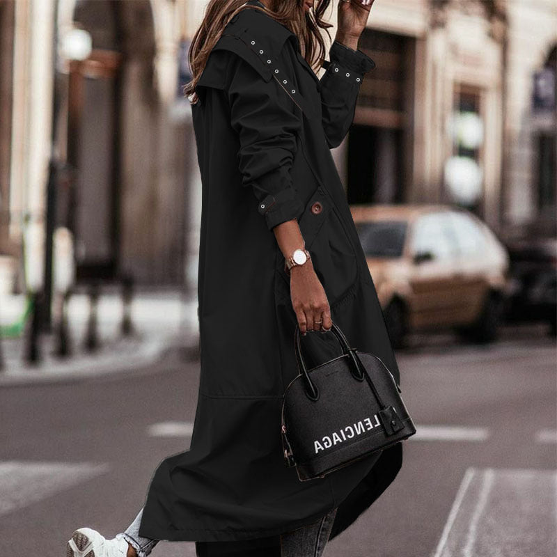 Single Breasted Pocket Design Belted Hem Trench Coat