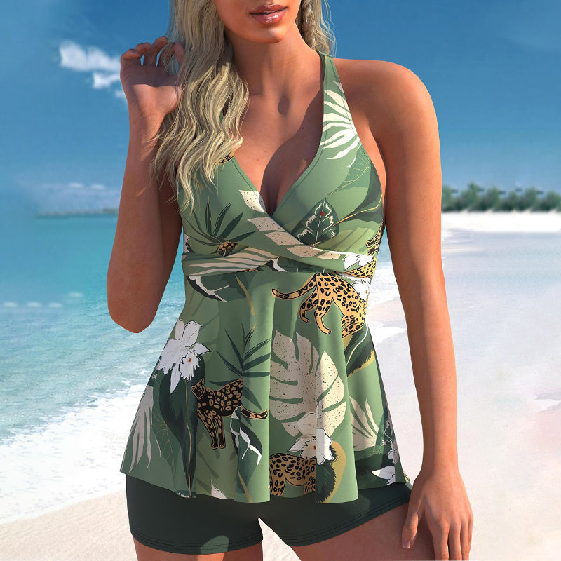 Skirt Bikini Boxer Print Swimsuit