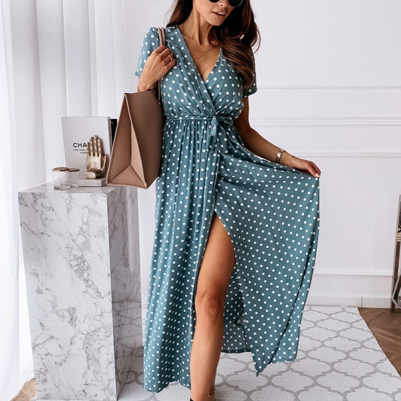 V-neck Polka Dot Print Dress