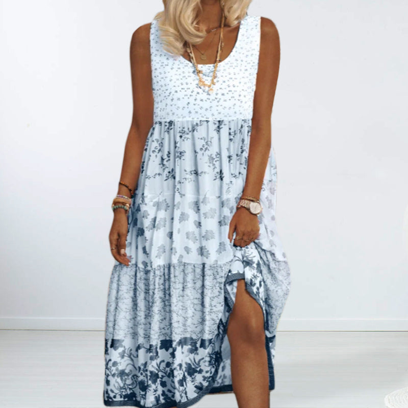 Women's Sleeveless Floral Print Summer Round Neck Dress