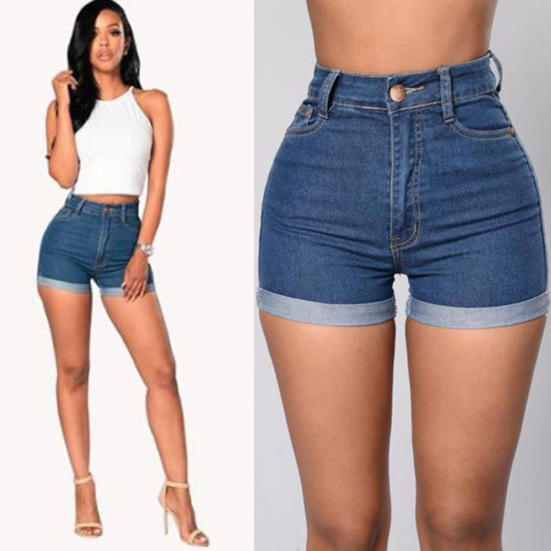 Roll Hem High Waist Denim Shorts
