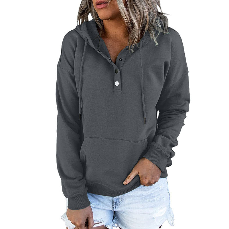 Long Sleeve Loose Casual Hooded Drawstring Pocket Sweatshirt