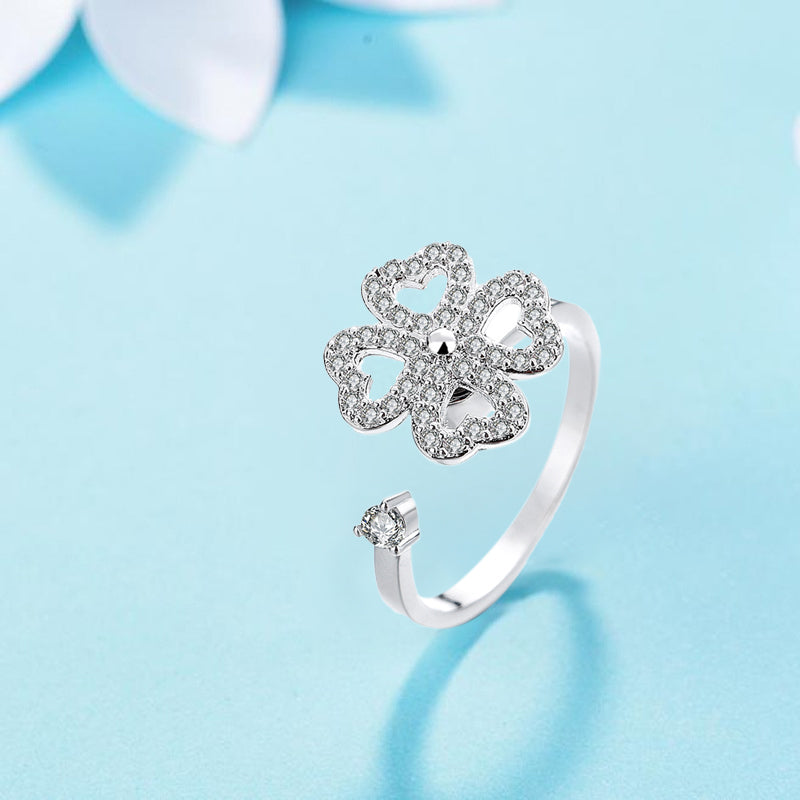 Four Leaf Heart Shape Adjustable Rotating Ring