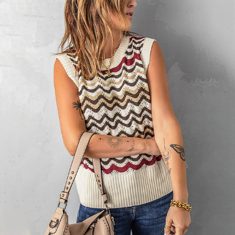 Wavy Striped Knitted Vest Sweater