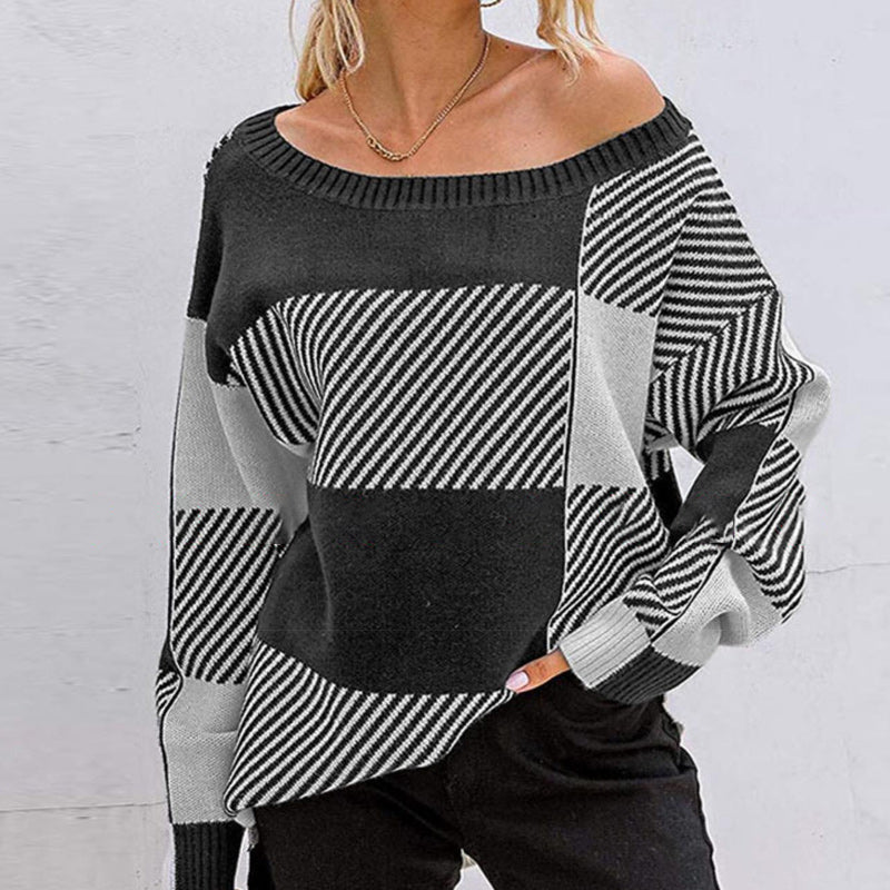 Plaid Contrast Knit Sweater