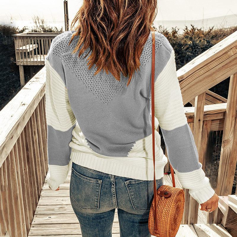 Crew Neck Contrast Pullover Sweater