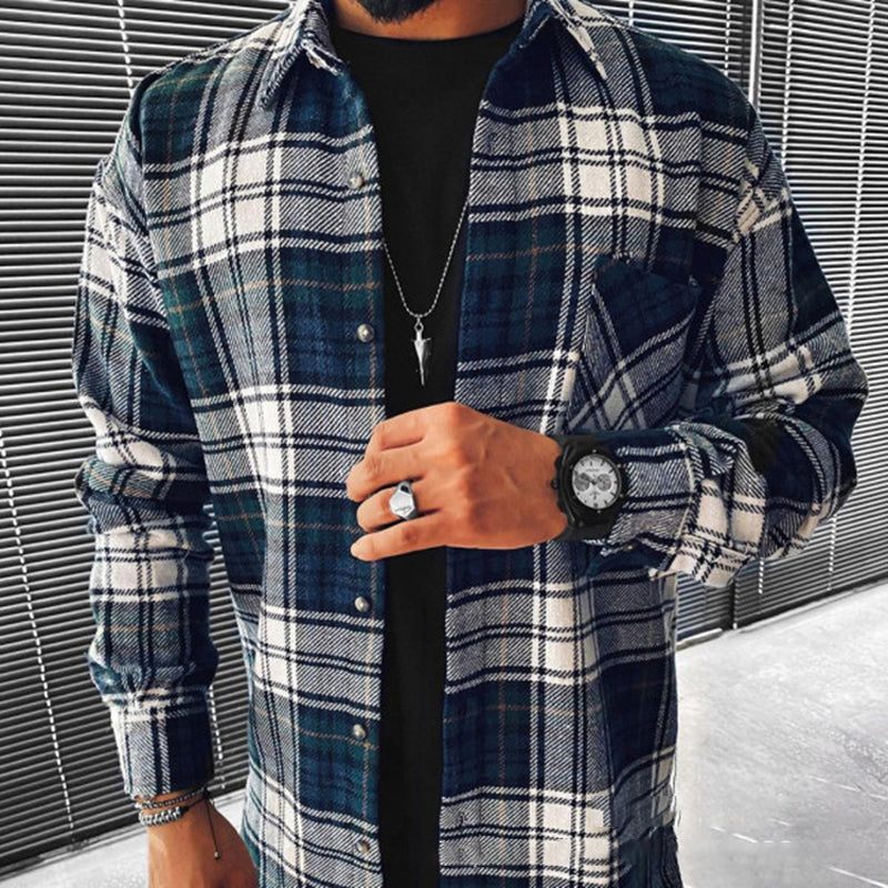 Wool Lapel Single-Breasted Plaid Shirt Jacket