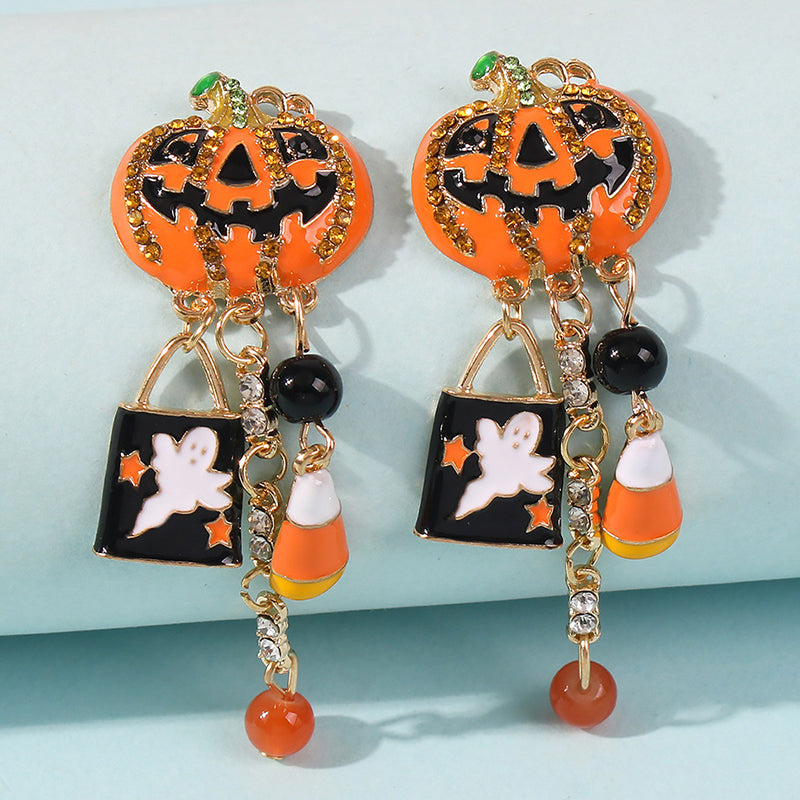 Pumpkin Ghost Creative Halloween Tassel Earrings