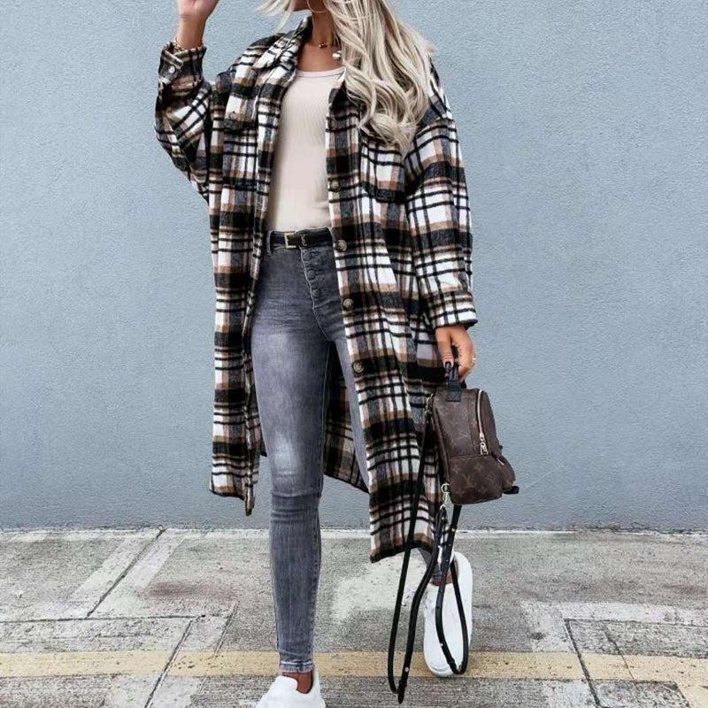 Women Plaid Lounge Shirt Coat