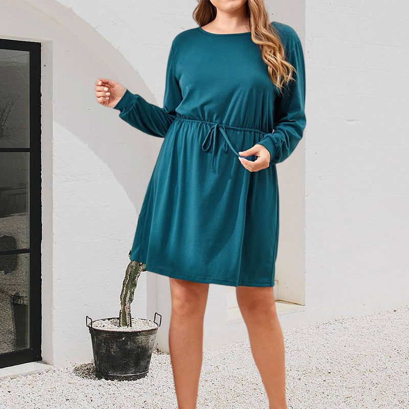 Crew Neck Drawstring Dress