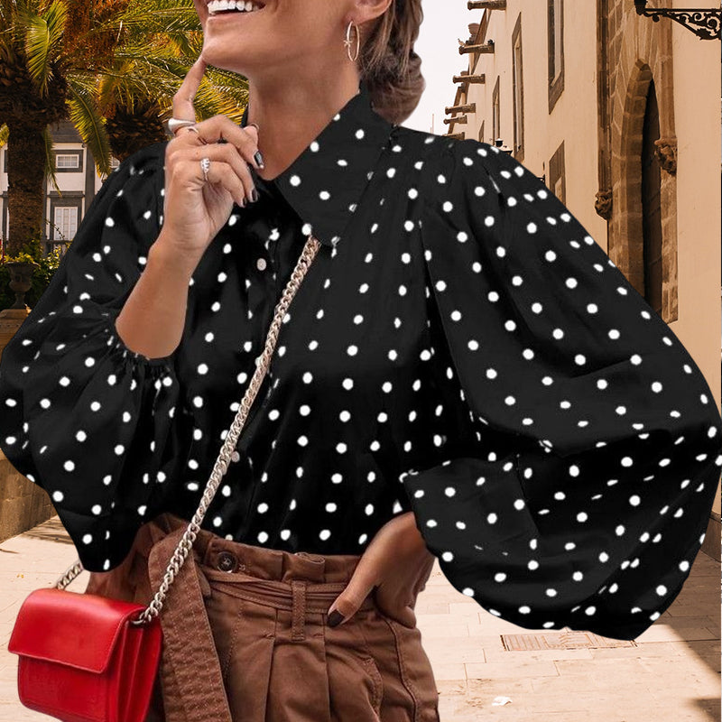 Lapel Polka-dot Chiffon Shirt