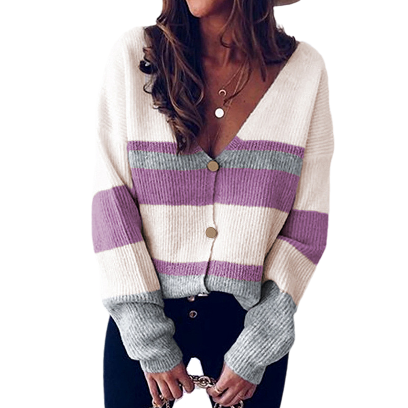 V-neck Striped Cardigan