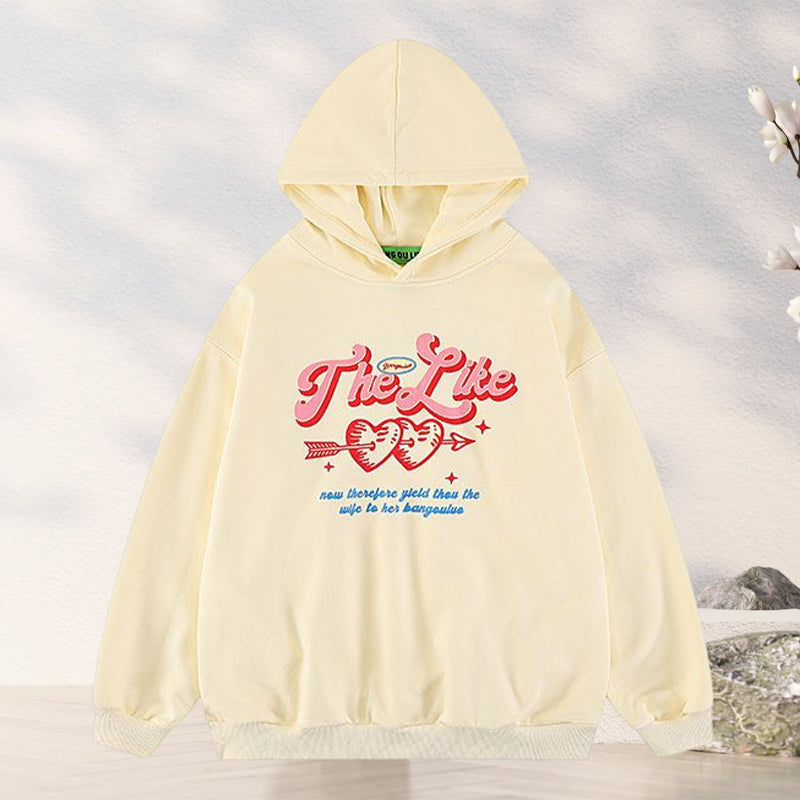 Vintage Heart Print Hooded Sweatshirt