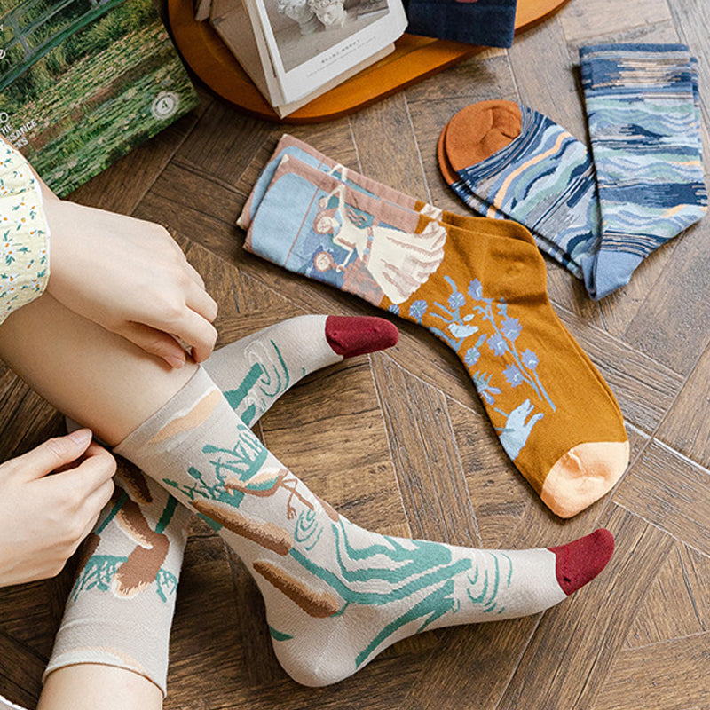 Oil Painting Style Abstract Style Socks