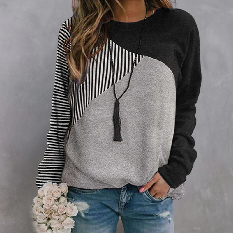 Striped Colorblock Crew Neck Sweatshirt