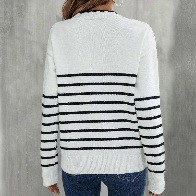 V-Neck Striped Knit Sweater