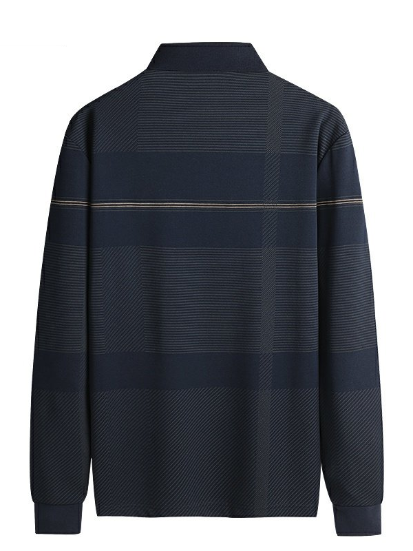 Men's Geometric Print Long Sleeve Lapel Polo Shirt