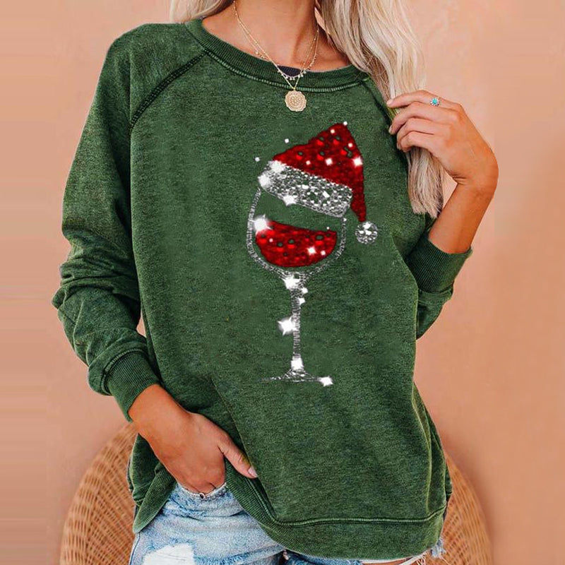 Christmas Wine Glass Print Sweatshirt