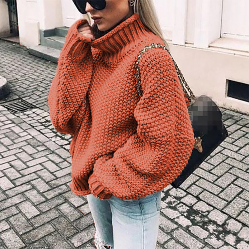 Solid Color Long Sleeve Turtleneck Pullover Sweater