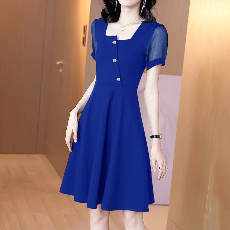 Square Neck Mesh Short Sleeve Dress