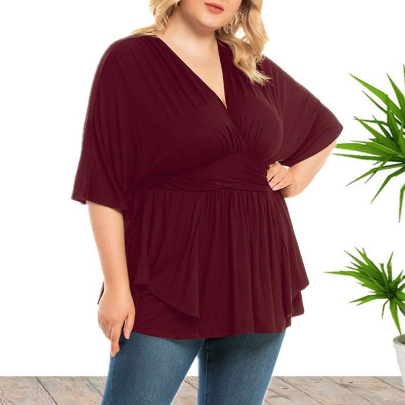 V-Neck Loose Solid Color Top