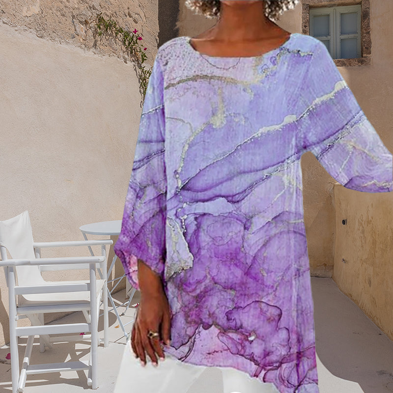 WOMEN'S MARBLE PRINT VINTAGE CASUAL TOP