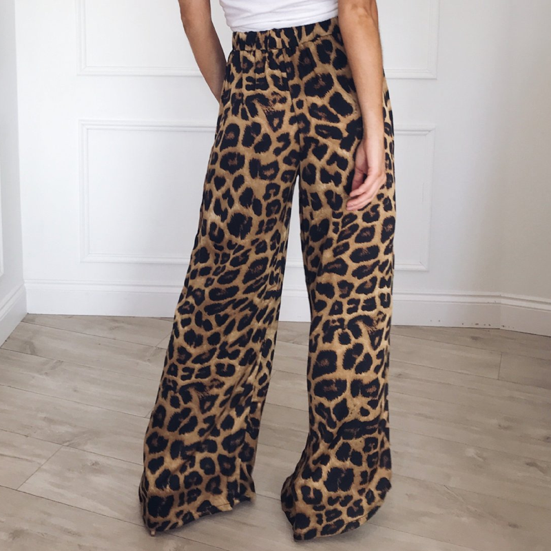 High Waist Leopard Print Wide Leg Pants