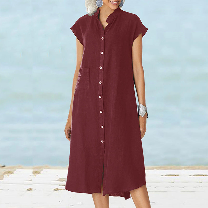 Women's Button-down Cotton Linen Loose Dress