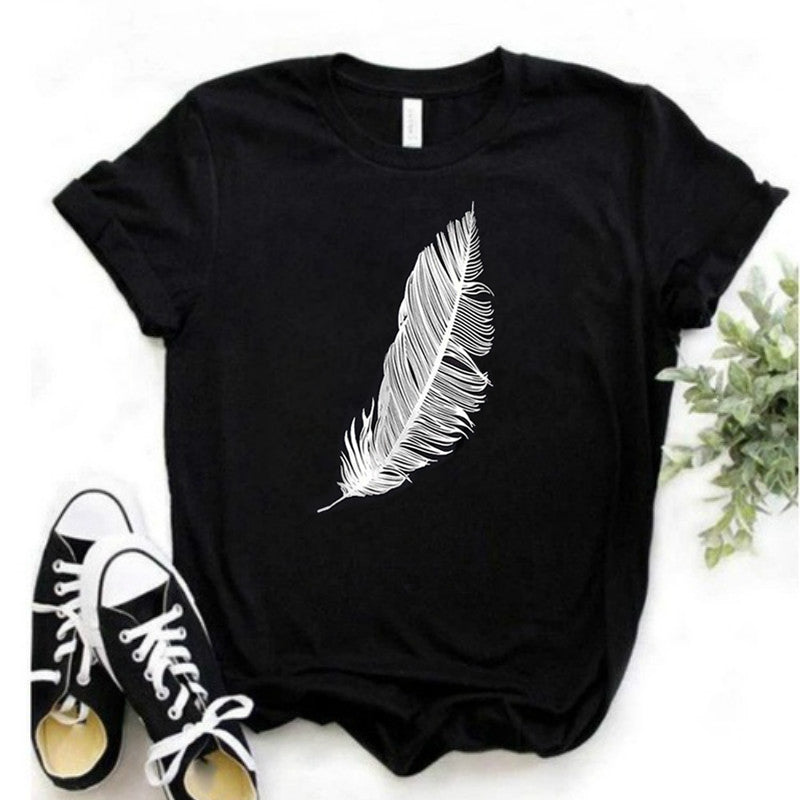 Feather Print Short Sleeve T-Shirt