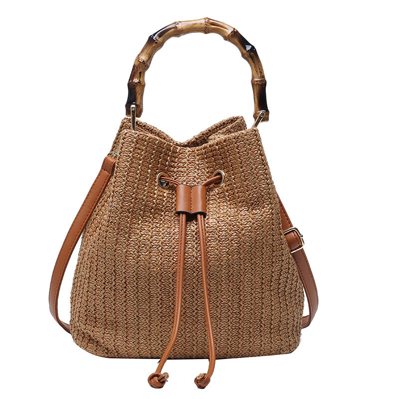 RATTAN STRAW BUCKET BAG