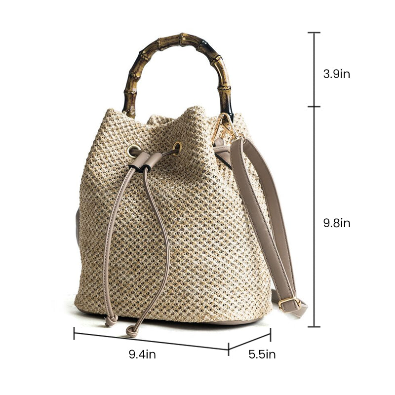 RATTAN STRAW BUCKET BAG