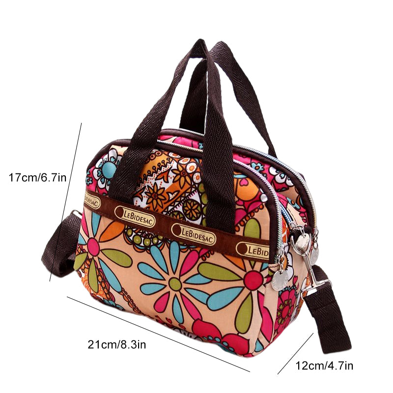 NYLON SHOULDER BAG WITH FLORAL PRINT