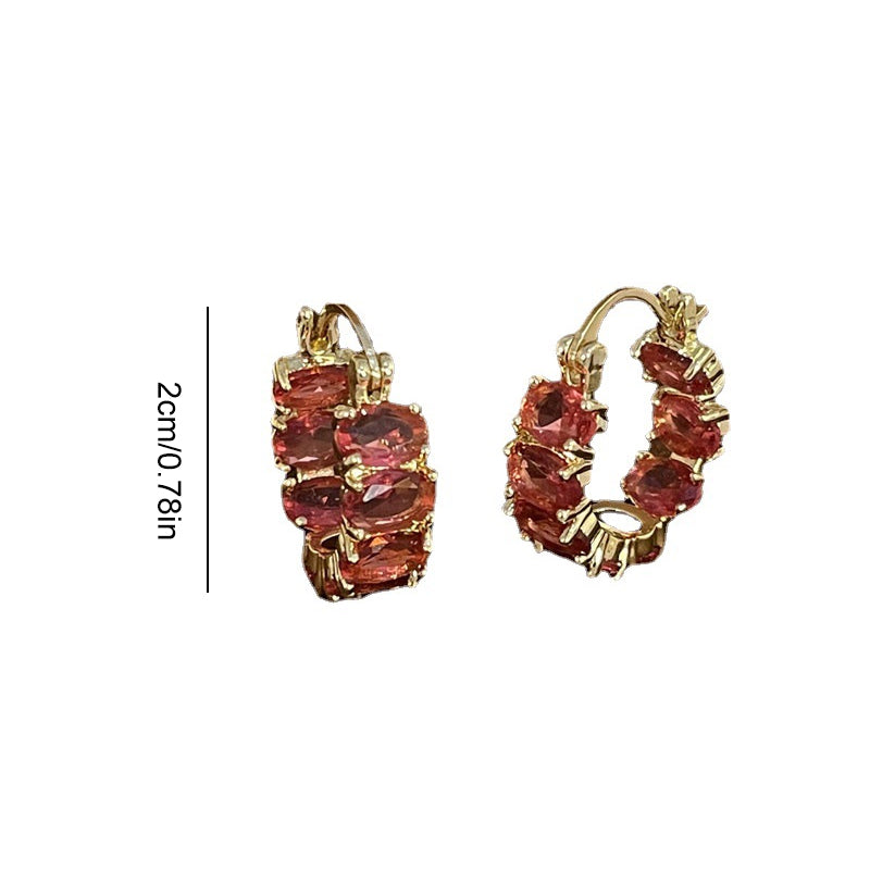 Exquisite Red Zircon Hoop Earrings