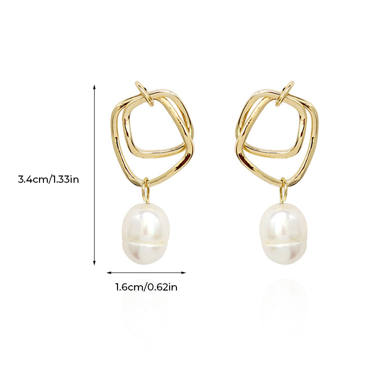 Hammered Double Circle Pearl Earrings