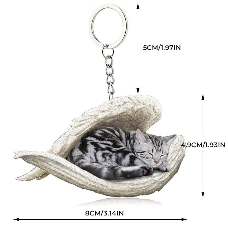 Acrylic Cat Angel Keychain