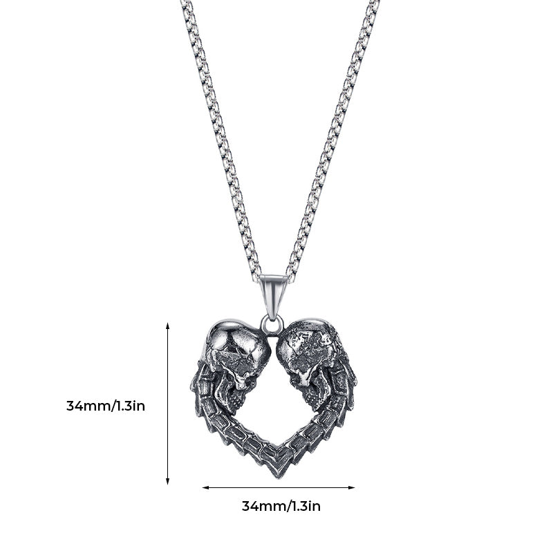 Double Skull Heart Necklace