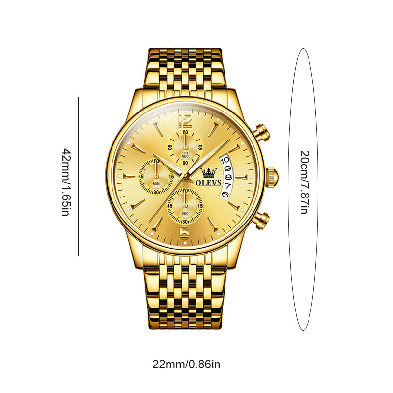 Luxury Gold Three-eye Chronograph Dial Automatic Mechanical Watch