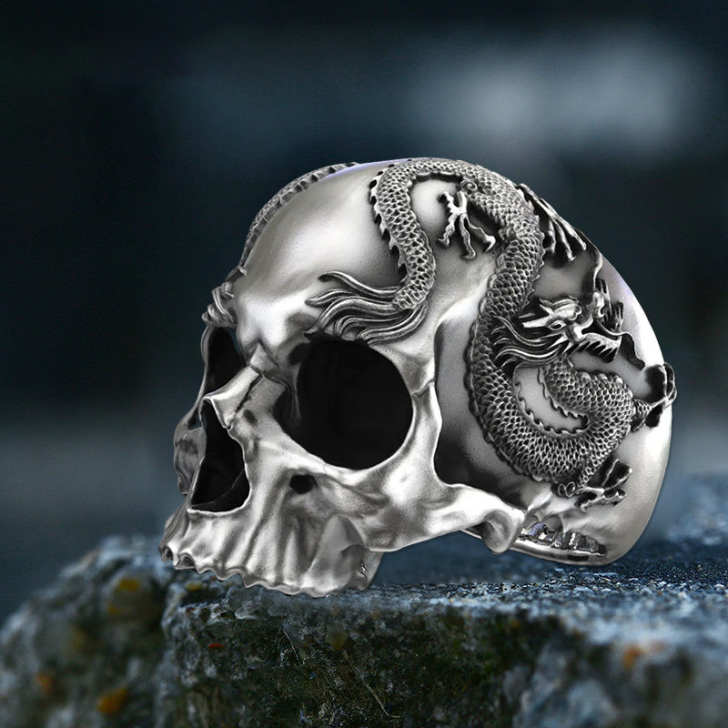 925 Silver Skull And Dragon Ring