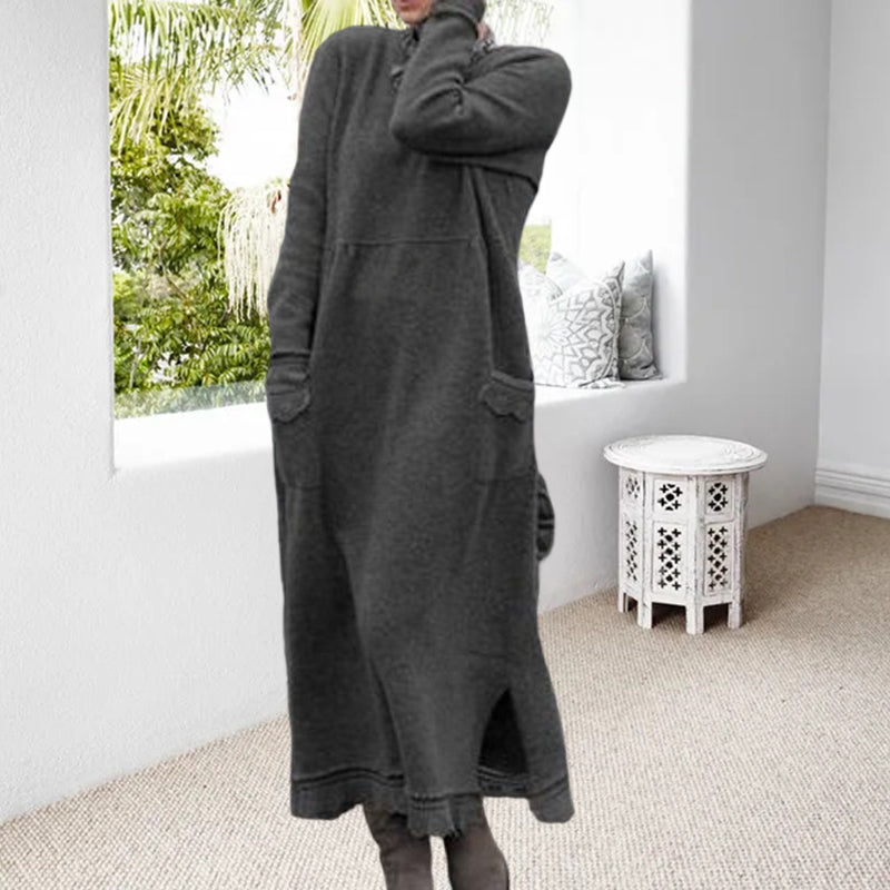 Long Crew Neck Pullover Knit Dress
