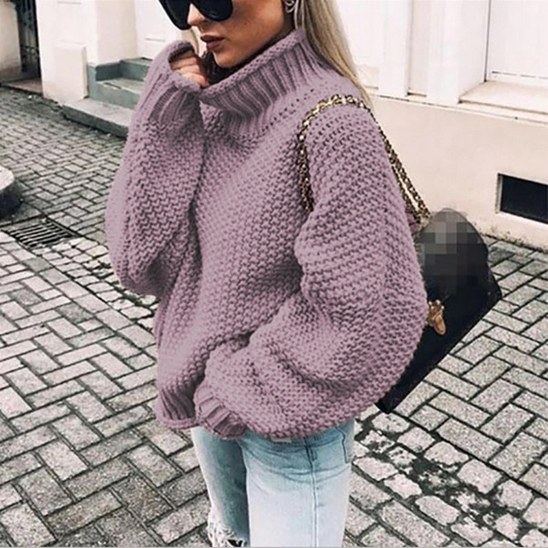 Solid Color Long Sleeve Turtleneck Pullover Sweater